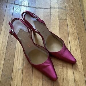 Luxe Battaglia Ladies Size 7 Burgundy Satin Closed Toe Heels,Made in Italy